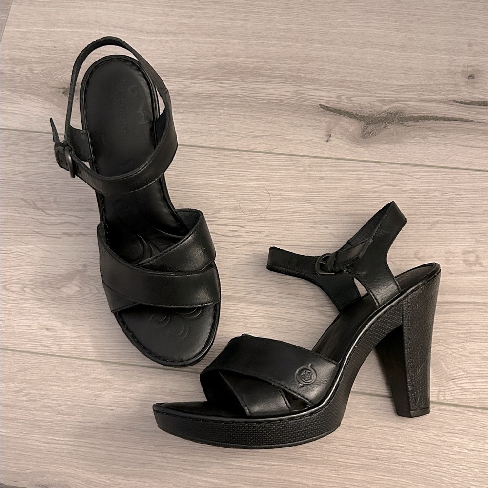 Women’s Born Black Leather Slingback Platform Sandals